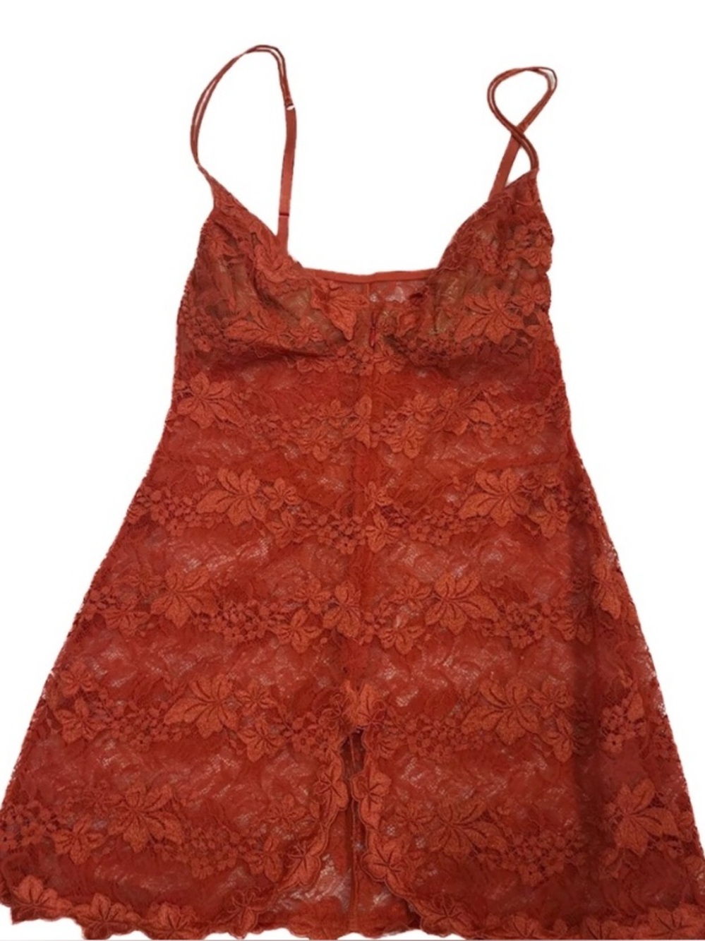 La Perla 🍒 Red Chestnut Zip Chemise Nightie Gorgeous Iconic Lace Floral Brown